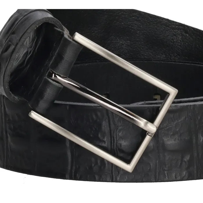 Schwarzer Anzugsgürtel 3,5cm Breit mit Krokodilprägung - leder-accessoires.com