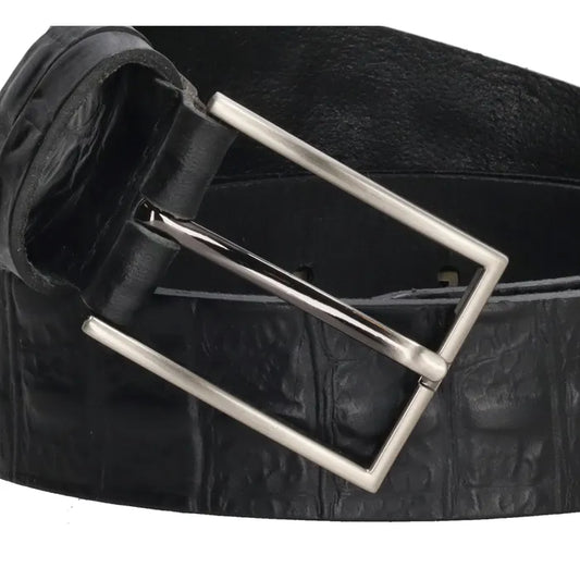 Schwarzer Anzugsgürtel 3,5cm Breit mit Krokodilprägung - leder-accessoires.com