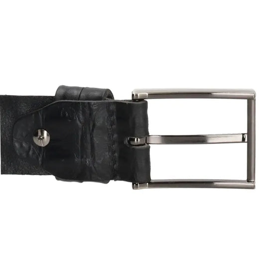 Schwarzer Anzugsgürtel 3,5cm Breit mit Krokodilprägung - leder-accessoires.com