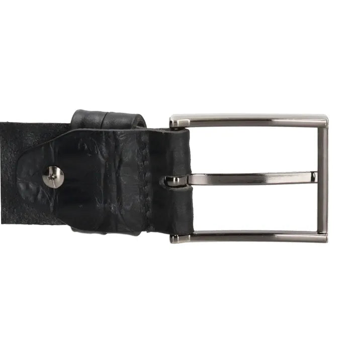 Schwarzer Anzugsgürtel 3,5cm Breit mit Krokodilprägung - leder-accessoires.com
