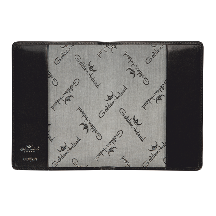 Reisepasshülle Golden Head 10 x 14cm in Schwarz aus Leder - leder-accessoires.com