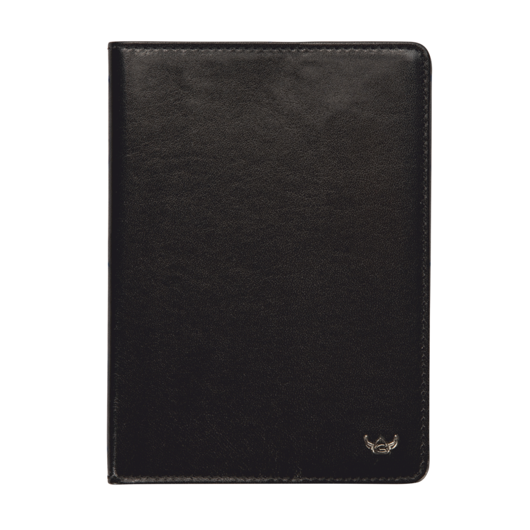 Reisepasshülle Golden Head 10 x 14cm in Schwarz aus Leder - leder-accessoires.com