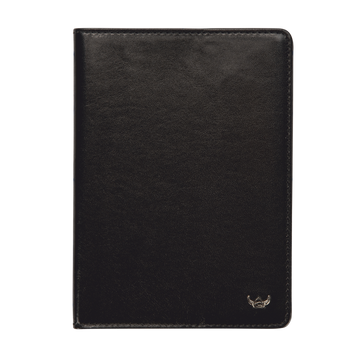 Reisepasshülle Golden Head 10 x 14cm in Schwarz aus Leder - leder-accessoires.com