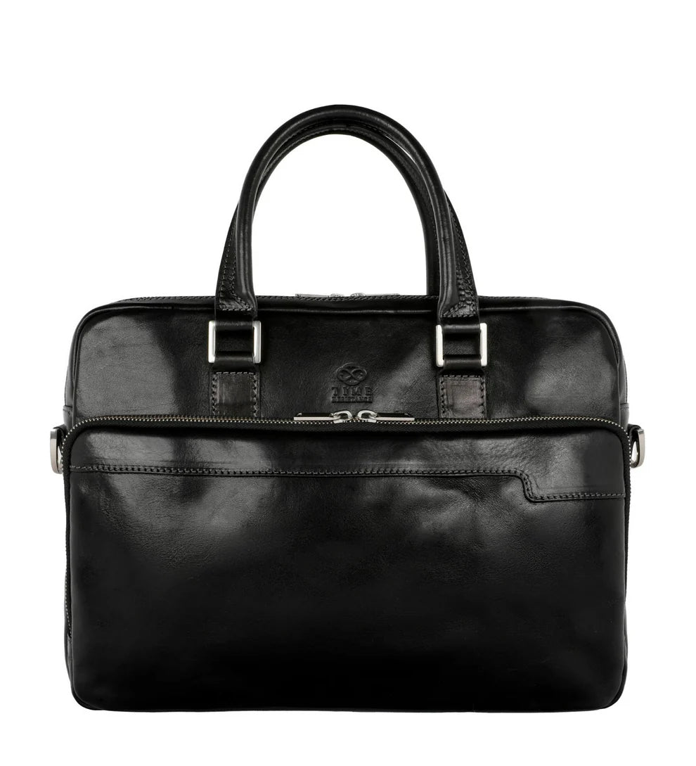 Business-| Dokumententasche 37,5 x 28m in Schwarz mit Reißverschluss und Vortasche - leder-accessoires.com