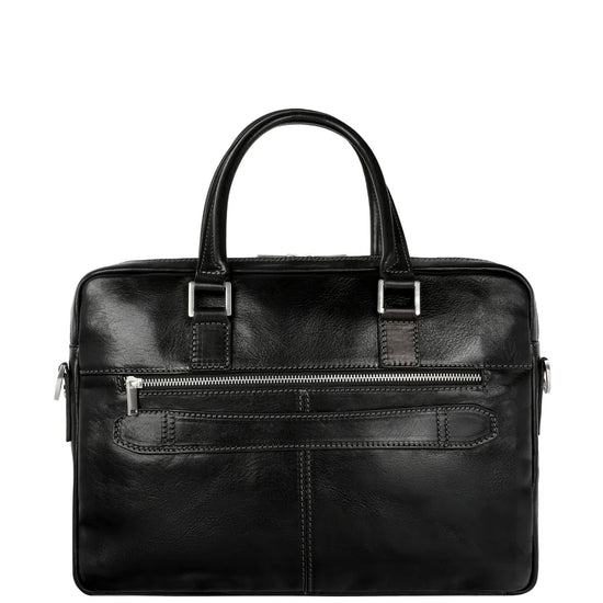 Business-| Dokumententasche 37,5 x 28m in Schwarz mit Reißverschluss und Vortasche - leder-accessoires.com