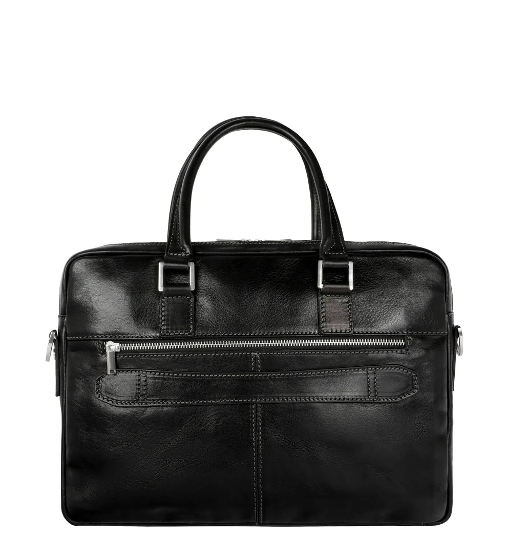 Business-| Dokumententasche 37,5 x 28m in Schwarz mit Reißverschluss und Vortasche - leder-accessoires.com