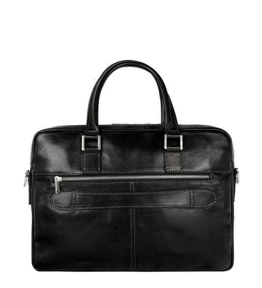 Business-| Dokumententasche 37,5 x 28m in Schwarz mit Reißverschluss und Vortasche - leder-accessoires.com