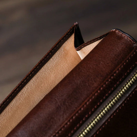 Lederbörse 20,5x10cm in Braun mit Kartenfächer aus Leder - leder-accessoires.com
