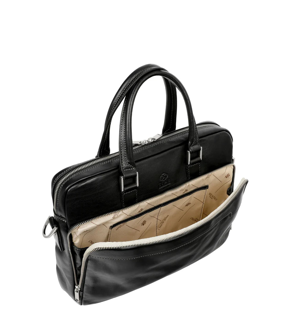 Business-| Dokumententasche 37,5 x 28m in Schwarz mit Reißverschluss und Vortasche - leder-accessoires.com