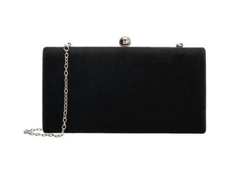 Clutch in Schwarz Samt-Metallic 22x12 cm aus Kunstleder mit Kettenriemen - leder-accessoires.com