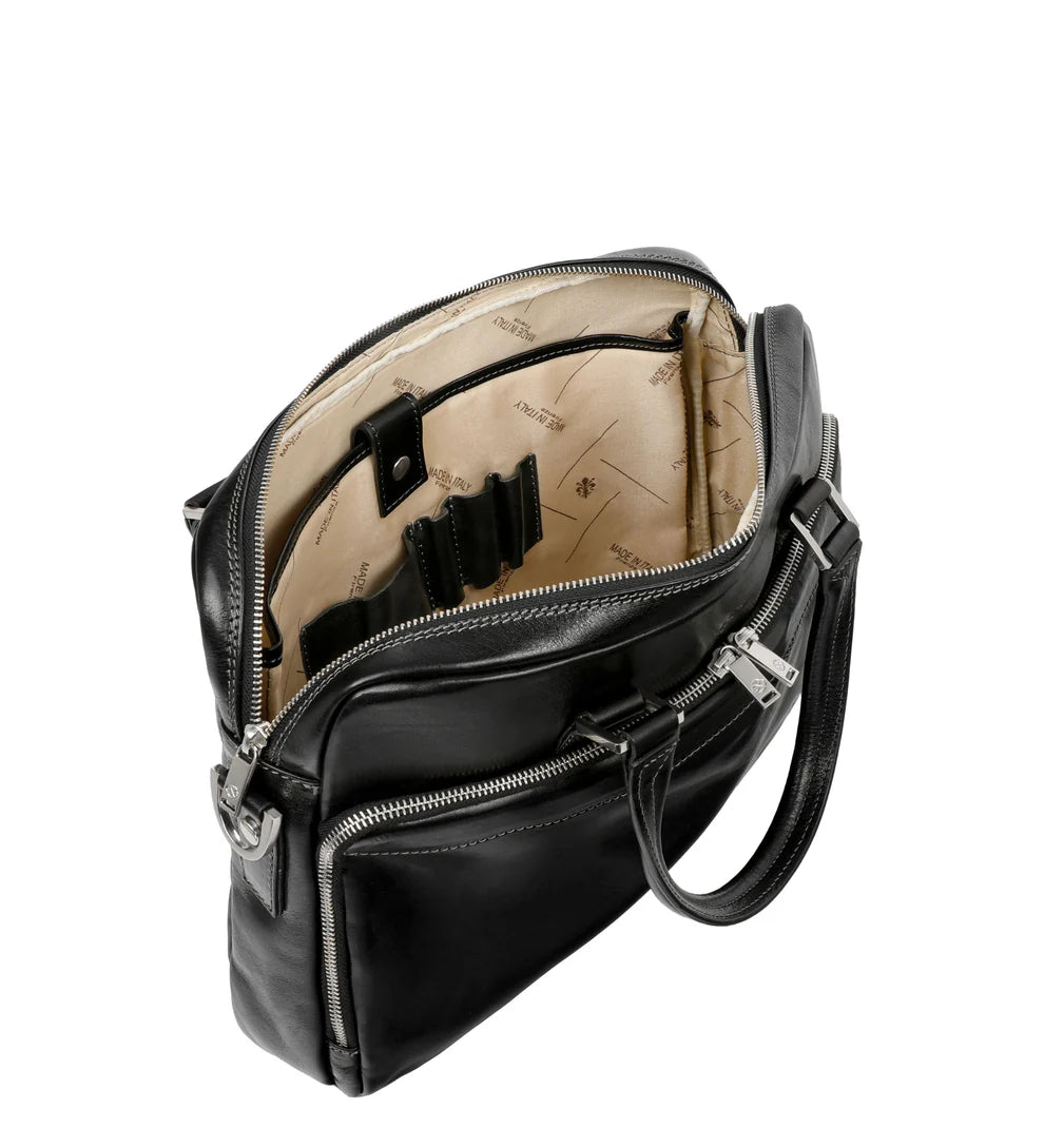 Business-| Dokumententasche 37,5 x 28m in Schwarz mit Reißverschluss und Vortasche - leder-accessoires.com