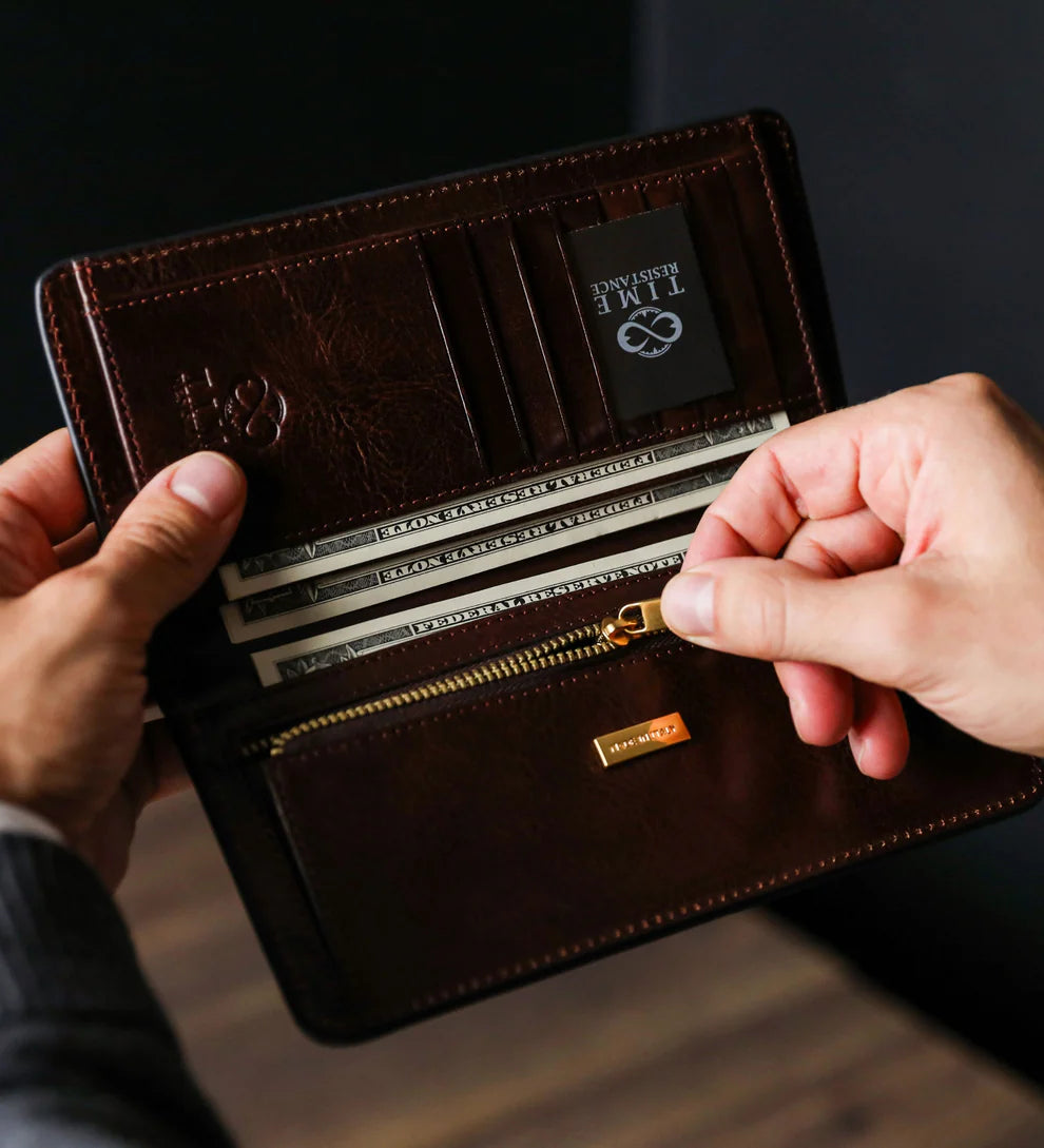 Lederbörse 20,5x10cm in Braun mit Kartenfächer aus Leder - leder-accessoires.com