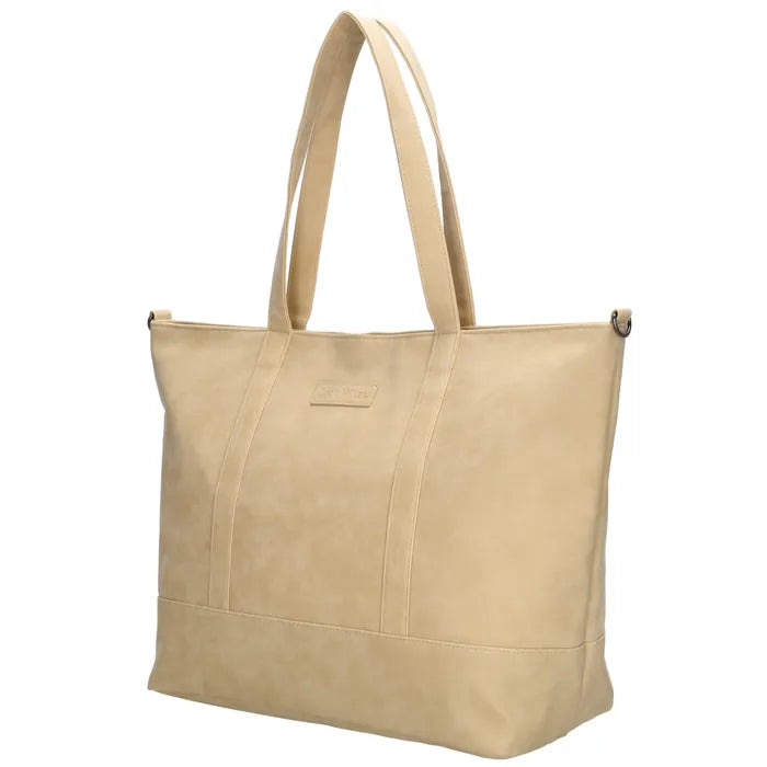 Shopper aus Kunstleder in Beige 46x30cm mit Reißverschluss - leder-accessoires.com