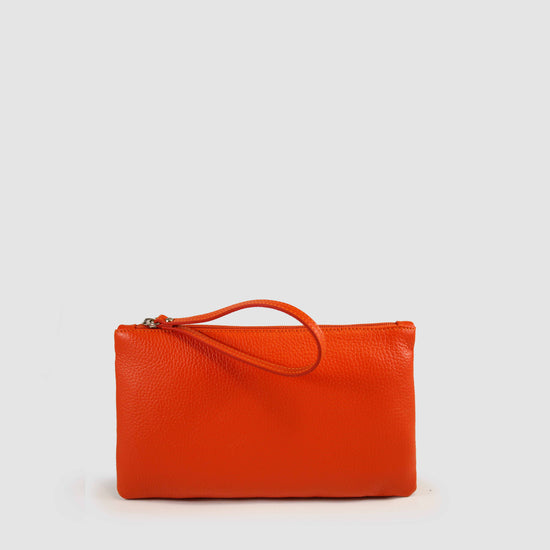 Kosmetiktasche| Clutch 25x1x15cm in Orange aus Leder - leder-accessoires.com
