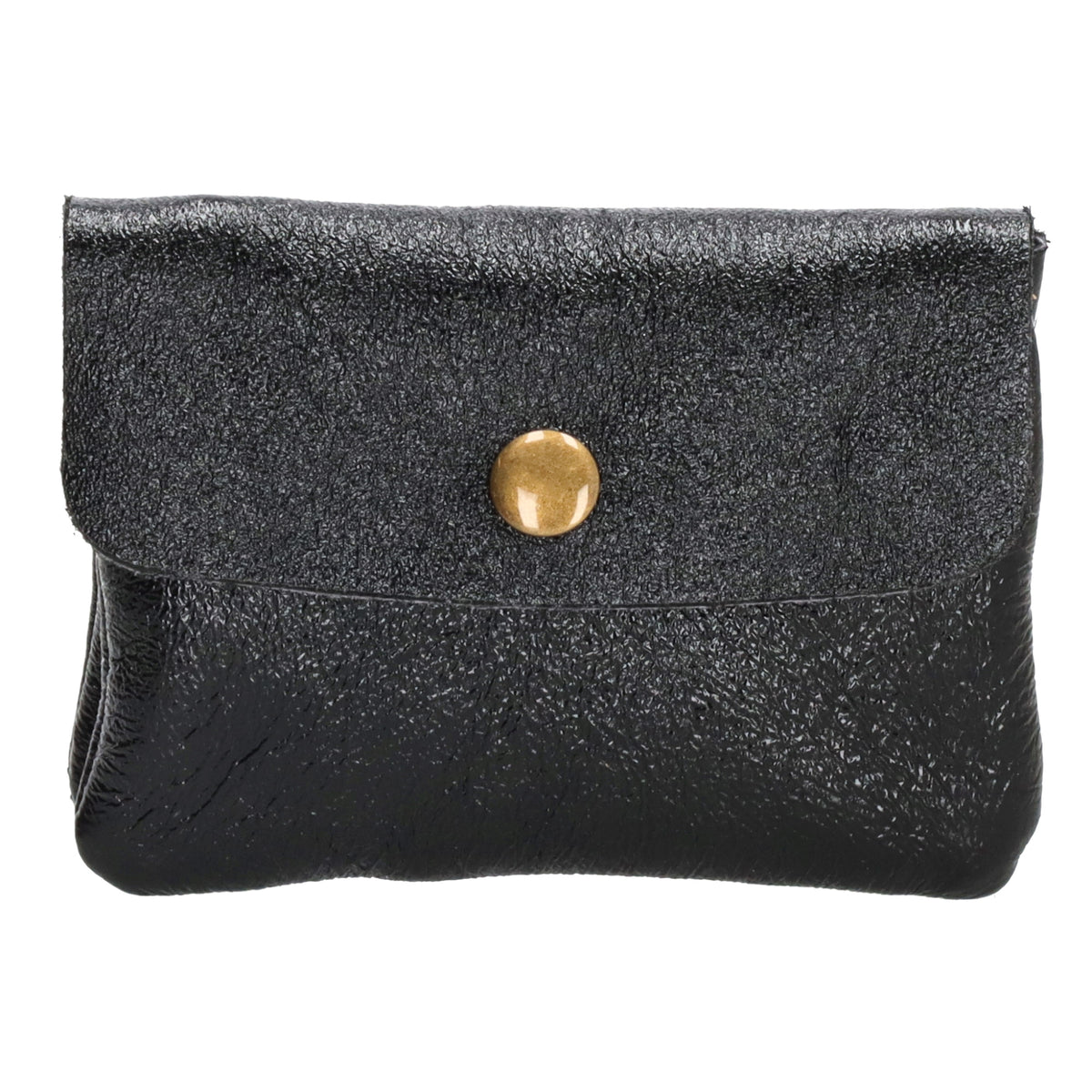 Lederbörse Mini 11x7,5cm in Schwarz-Metallic mit Druckknopf - leder-accessoires.com