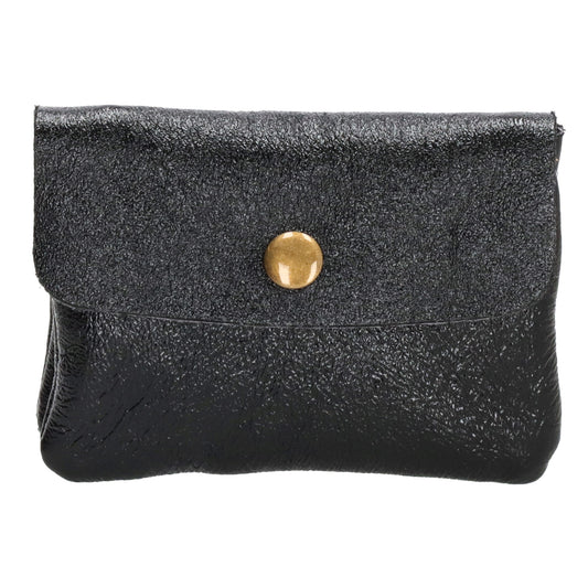 Lederbörse Mini 11x7,5cm in Schwarz-Metallic mit Druckknopf - leder-accessoires.com
