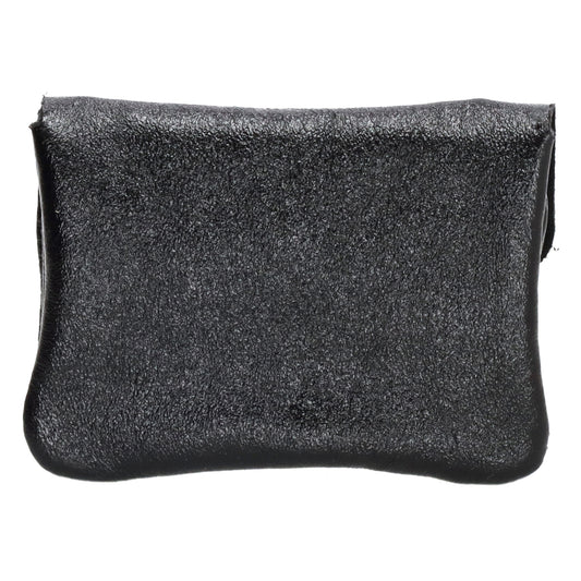Lederbörse Mini 11x7,5cm in Schwarz-Metallic mit Druckknopf - leder-accessoires.com