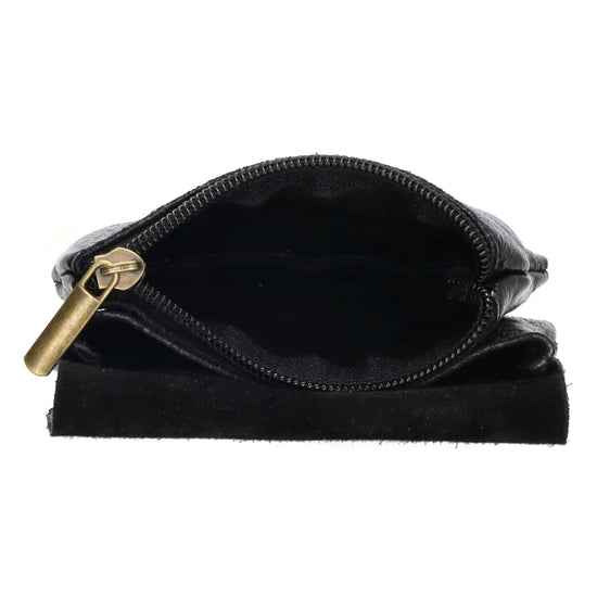 Lederbörse Mini 11x7,5cm in Schwarz-Metallic mit Druckknopf - leder-accessoires.com