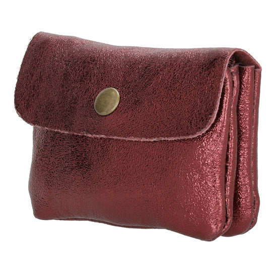 Lederbörse Mini 11x7,5cm in Bordeaux-Metallic mit Druckknopf - leder-accessoires.com