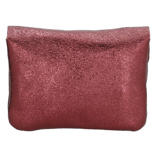 Lederbörse Mini 11x7,5cm in Bordeaux-Metallic mit Druckknopf - leder-accessoires.com