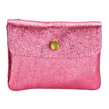 Lederbörse Mini 11x7,5cm in Rosa-Metallic mit Druckknopf - leder-accessoires.com