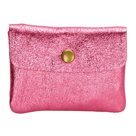 Lederbörse Mini 11x7,5cm in Rosa-Metallic mit Druckknopf - leder-accessoires.com