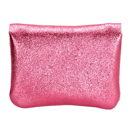 Lederbörse Mini 11x7,5cm in Rosa-Metallic mit Druckknopf - leder-accessoires.com