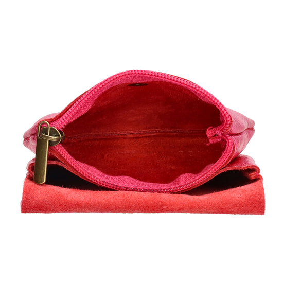 Lederbörse Mini 11x7,5cm in Rosa-Metallic mit Druckknopf - leder-accessoires.com