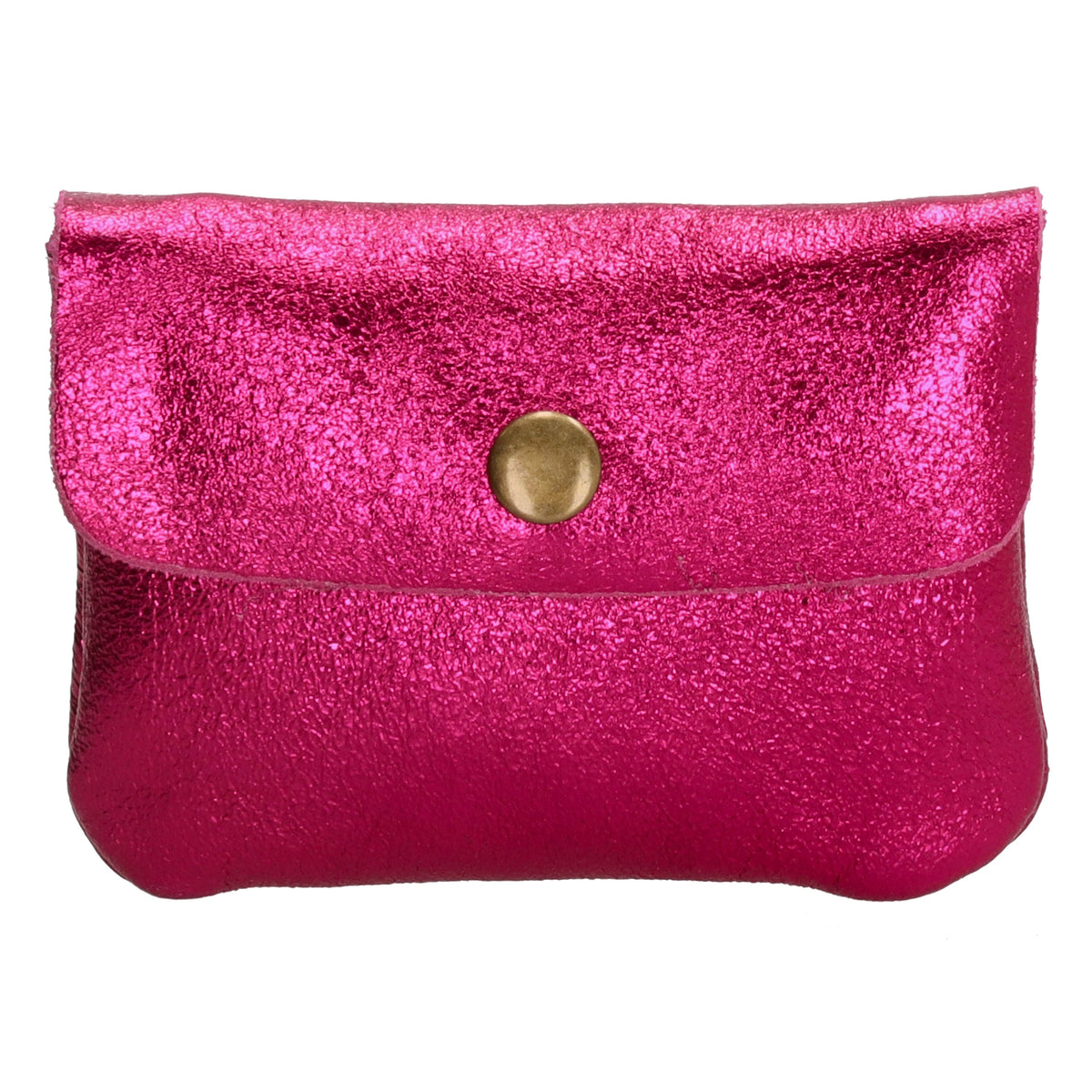 Lederbörse Mini 11x7,5cm in Fuchsia-Metallic mit Druckknopf - leder-accessoires.com