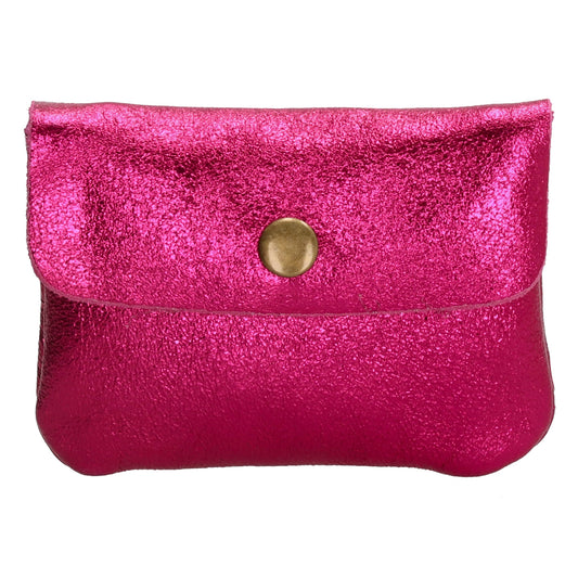 Lederbörse Mini 11x7,5cm in Fuchsia-Metallic mit Druckknopf - leder-accessoires.com