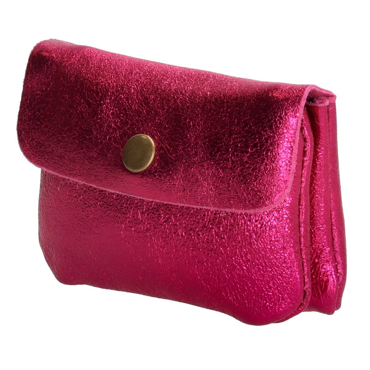 Lederbörse Mini 11x7,5cm in Fuchsia-Metallic mit Druckknopf - leder-accessoires.com