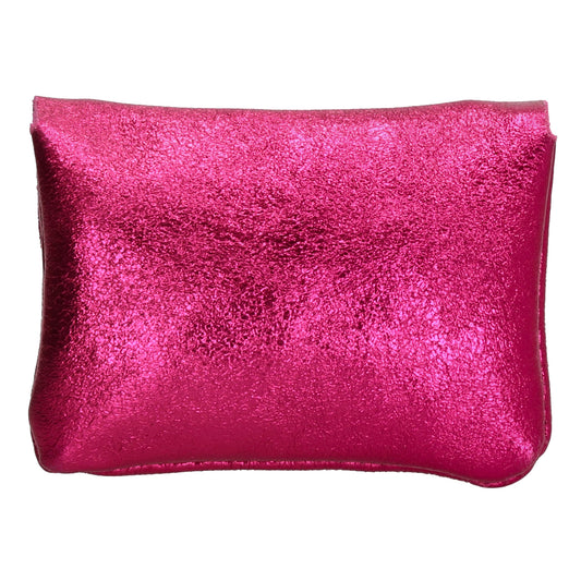 Lederbörse Mini 11x7,5cm in Fuchsia-Metallic mit Druckknopf - leder-accessoires.com