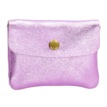 Lederbörse Mini 11x7,5cm in Flieder-Metallic mit Druckknopf - leder-accessoires.com