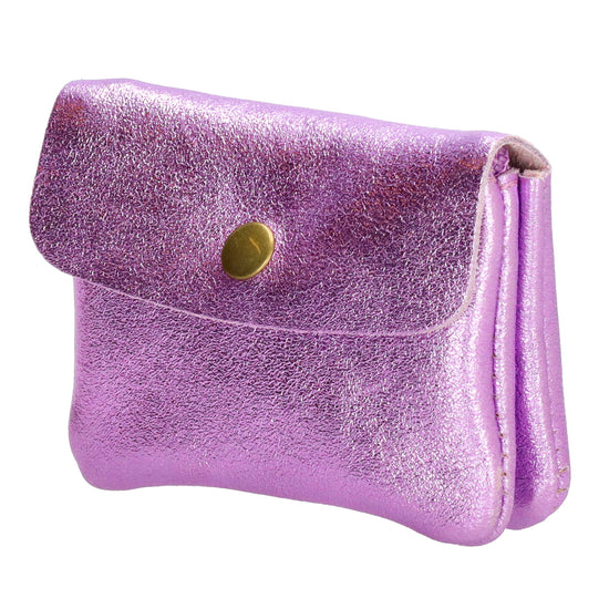 Lederbörse Mini 11x7,5cm in Flieder-Metallic mit Druckknopf - leder-accessoires.com