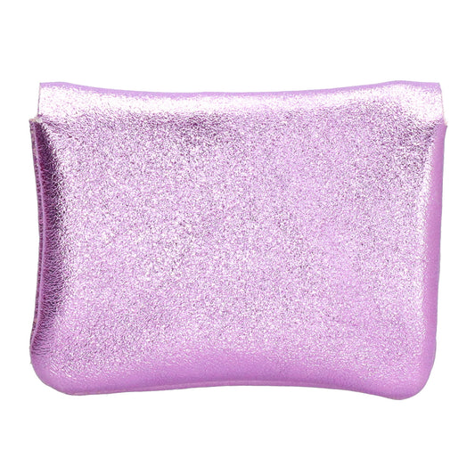 Lederbörse Mini 11x7,5cm in Flieder-Metallic mit Druckknopf - leder-accessoires.com