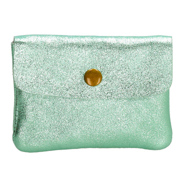 Lederbörse Mini 11x7,5cm in Minz-Metallic mit Druckknopf - leder-accessoires.com
