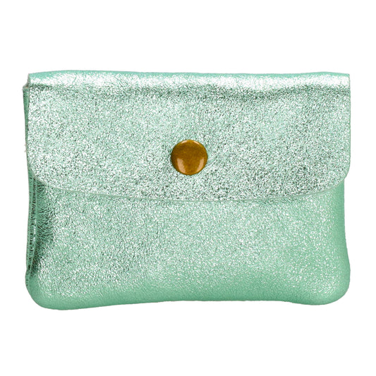 Lederbörse Mini 11x7,5cm in Minz-Metallic mit Druckknopf - leder-accessoires.com