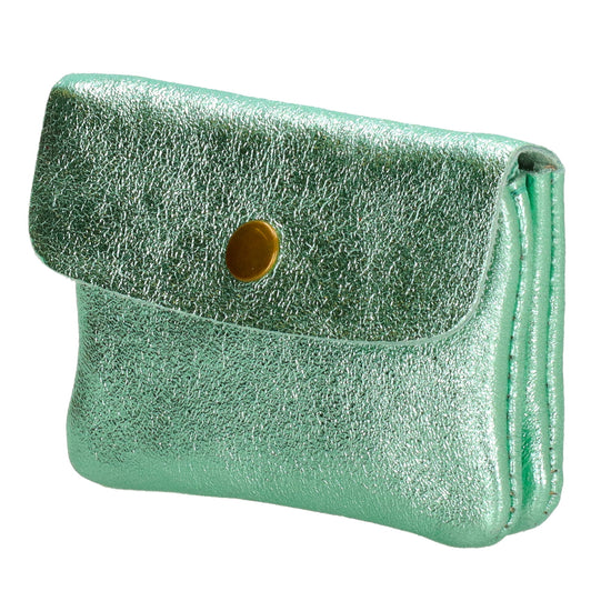 Lederbörse Mini 11x7,5cm in Minz-Metallic mit Druckknopf - leder-accessoires.com