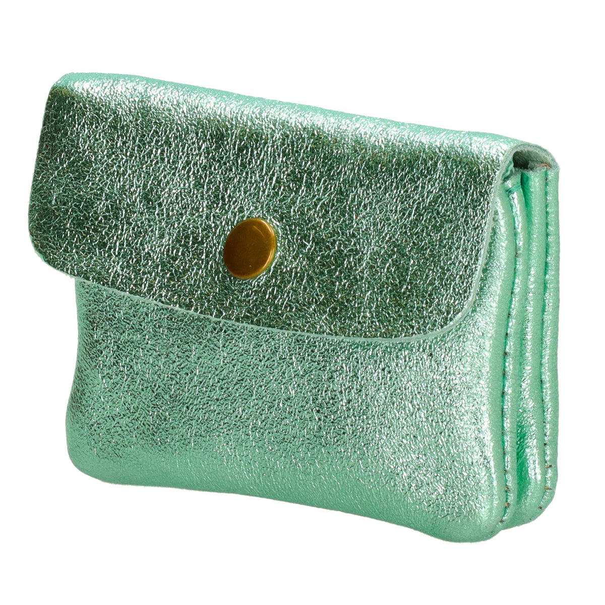 Lederbörse Mini 11x7,5cm in Minz-Metallic mit Druckknopf - leder-accessoires.com