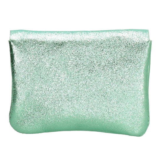 Lederbörse Mini 11x7,5cm in Minz-Metallic mit Druckknopf - leder-accessoires.com