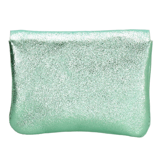 Lederbörse Mini 11x7,5cm in Minz-Metallic mit Druckknopf - leder-accessoires.com