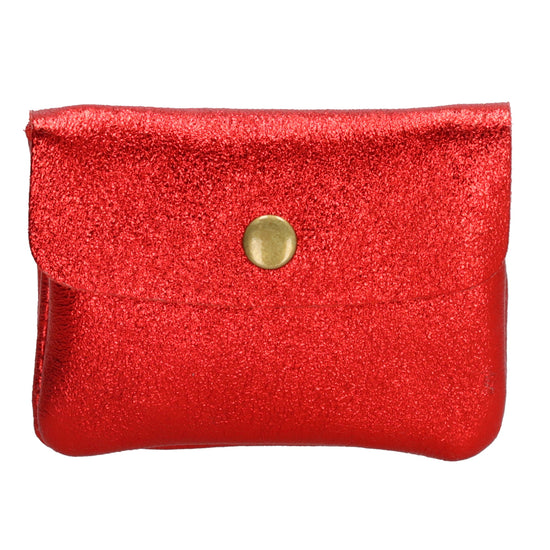 Lederbörse Mini 11x7,5cm in Rot-Metallic mit Druckknopf - leder-accessoires.com