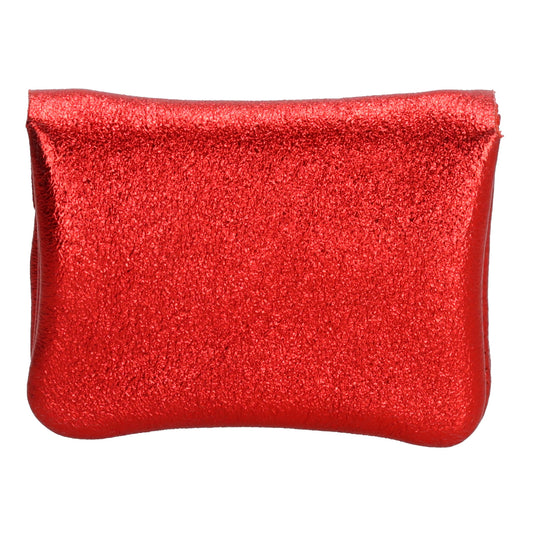 Lederbörse Mini 11x7,5cm in Rot-Metallic mit Druckknopf - leder-accessoires.com