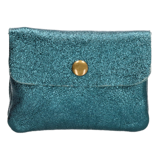 Lederbörse Mini 11x7,5cm in Petrol-Metallic mit Druckknopf - leder-accessoires.com
