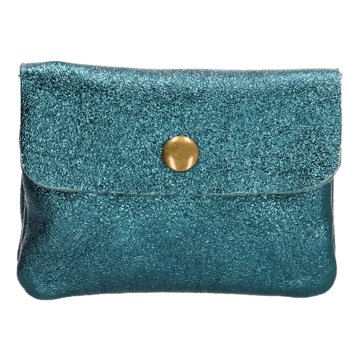 Lederbörse Mini 11x7,5cm in Petrol-Metallic mit Druckknopf - leder-accessoires.com