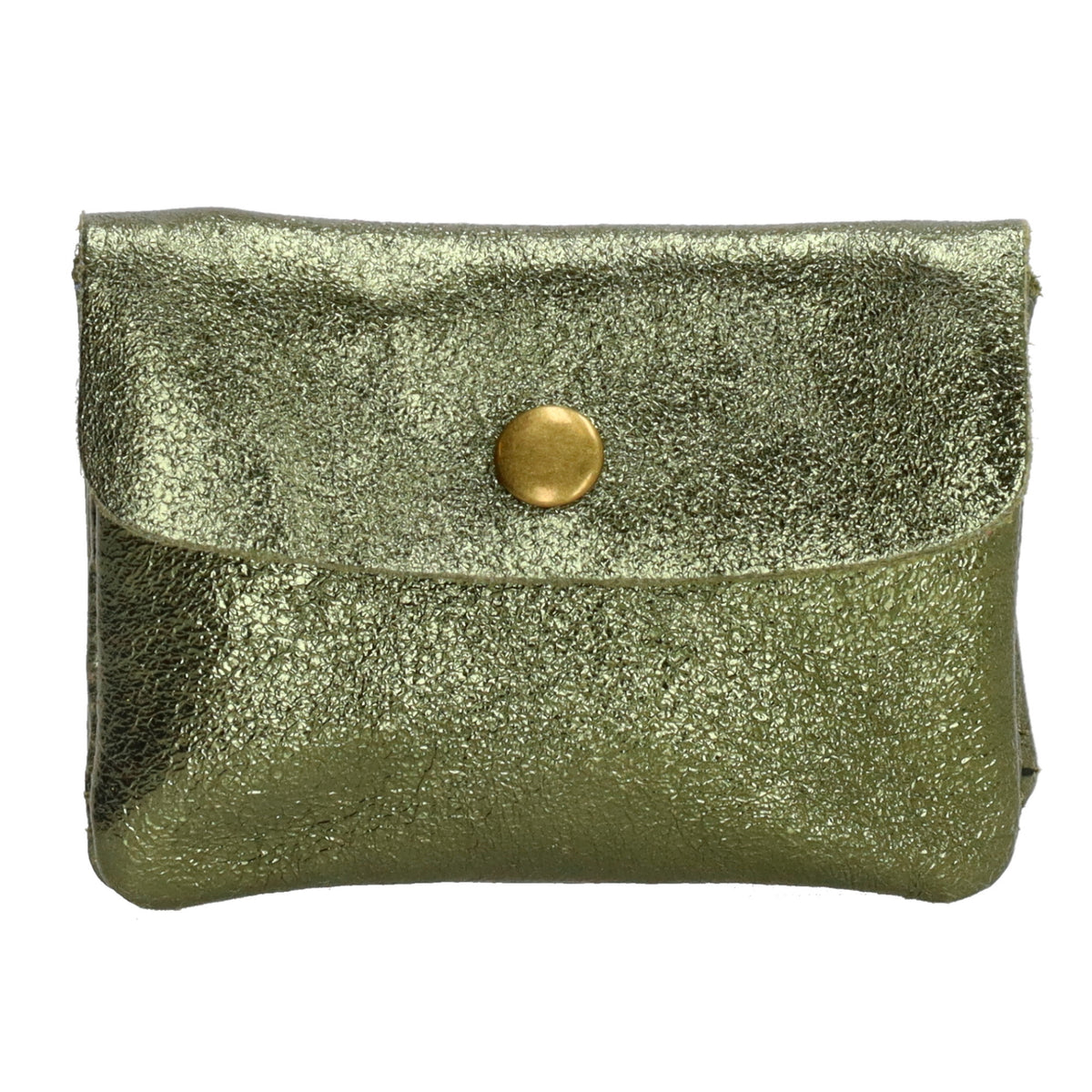 Lederbörse Mini 11x7,5cm in Olivgrün-Metallic mit Druckknopf - leder-accessoires.com