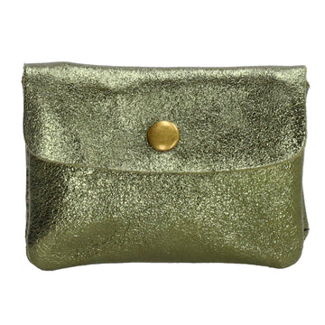 Lederbörse Mini 11x7,5cm in Olivgrün-Metallic mit Druckknopf - leder-accessoires.com