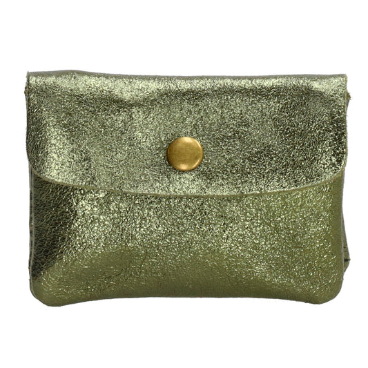 Lederbörse Mini 11x7,5cm in Olivgrün-Metallic mit Druckknopf - leder-accessoires.com