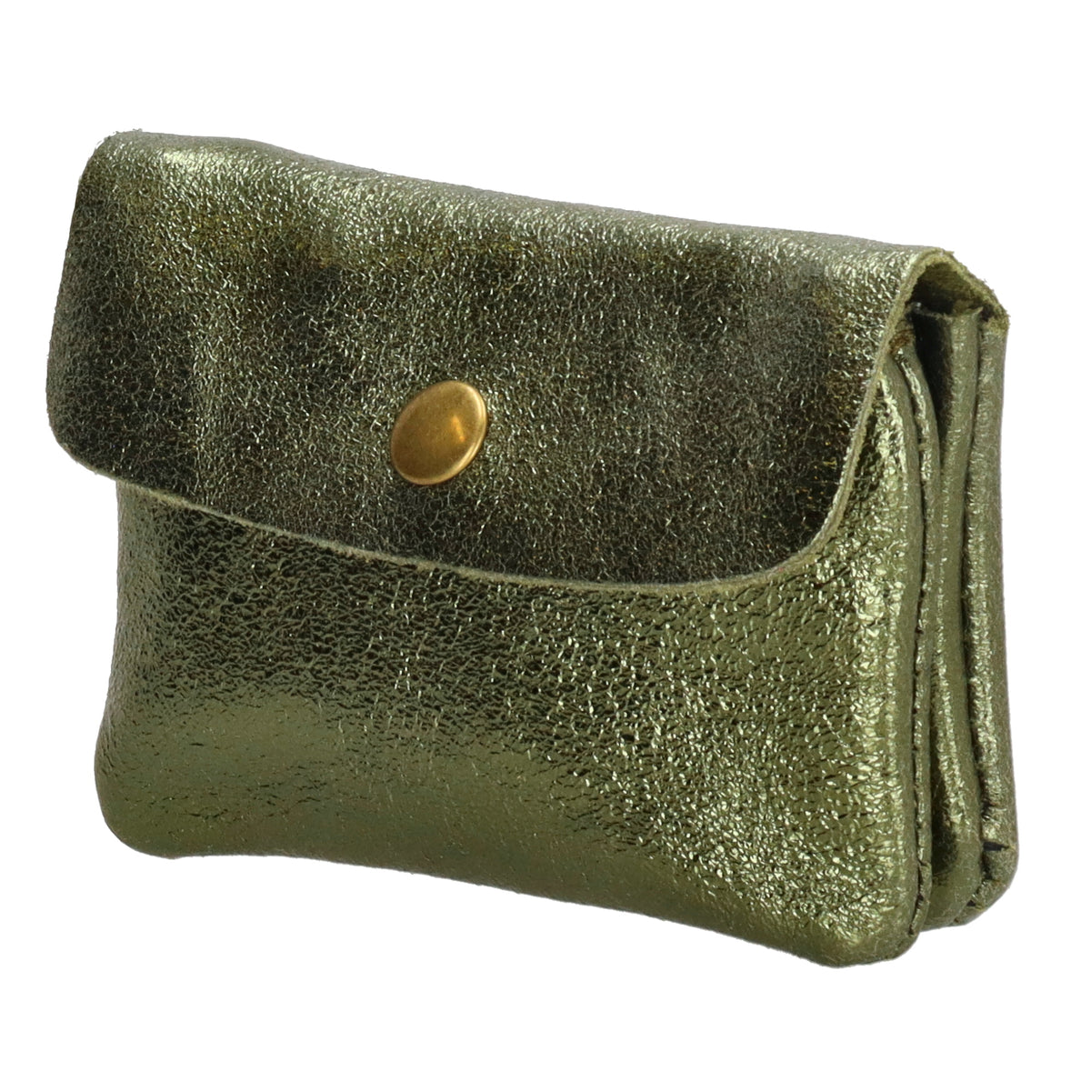 Lederbörse Mini 11x7,5cm in Olivgrün-Metallic mit Druckknopf - leder-accessoires.com