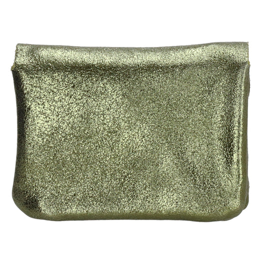 Lederbörse Mini 11x7,5cm in Olivgrün-Metallic mit Druckknopf - leder-accessoires.com